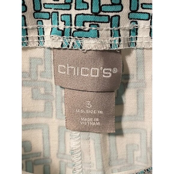 Chico's White Aqua Pattern Cropped Pants with Pockets - Picture 3 of 4